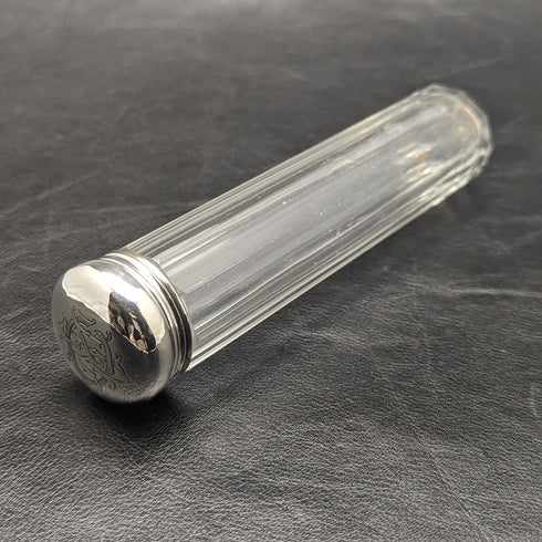 1927 British Vintage Oblong Glass Bottle Pure Silver Lid 110g